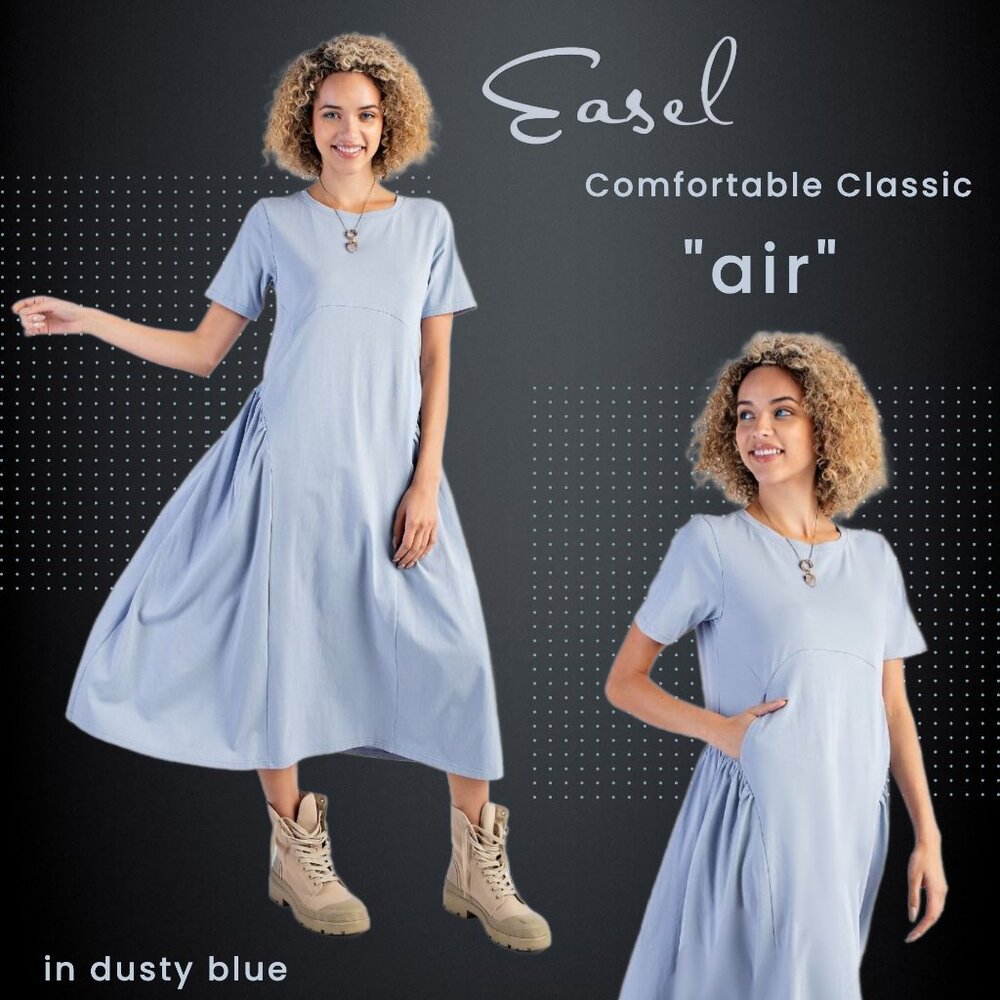 EASEL “air” Short Sleeve Cotton Dress Quality Fit - Loose, Comfortable, Pockets
